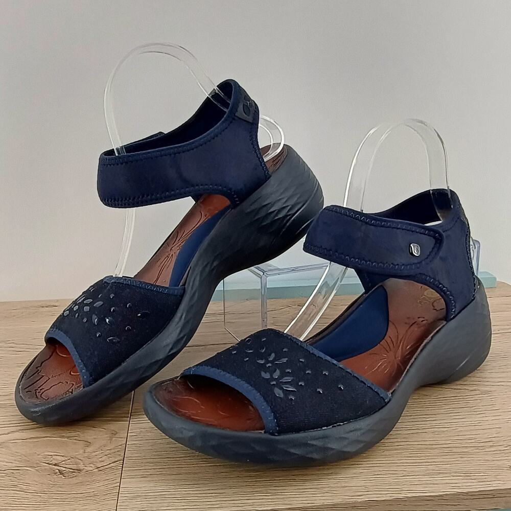 Bzees Jemma Women's 9.5 Blue Sandals Comfort Wedge Washable Slingback EU 39 M